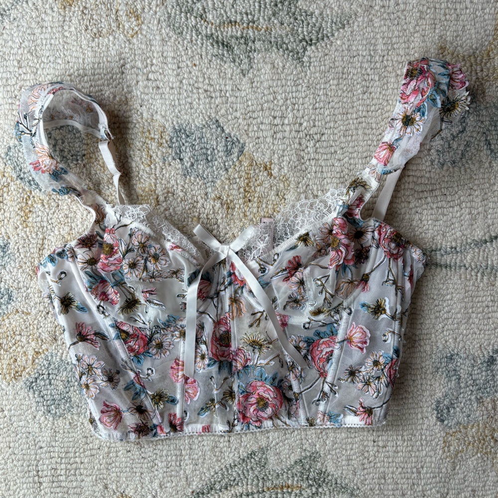 Victoria’s Secret Dream Angel Floral White Embroidered Corset Bra Size 36C